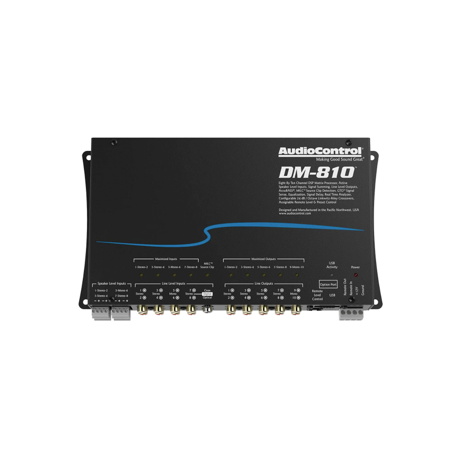 AudioControl DM-810 procesador DSP 8 entradas 10 salidas vista principal frontal