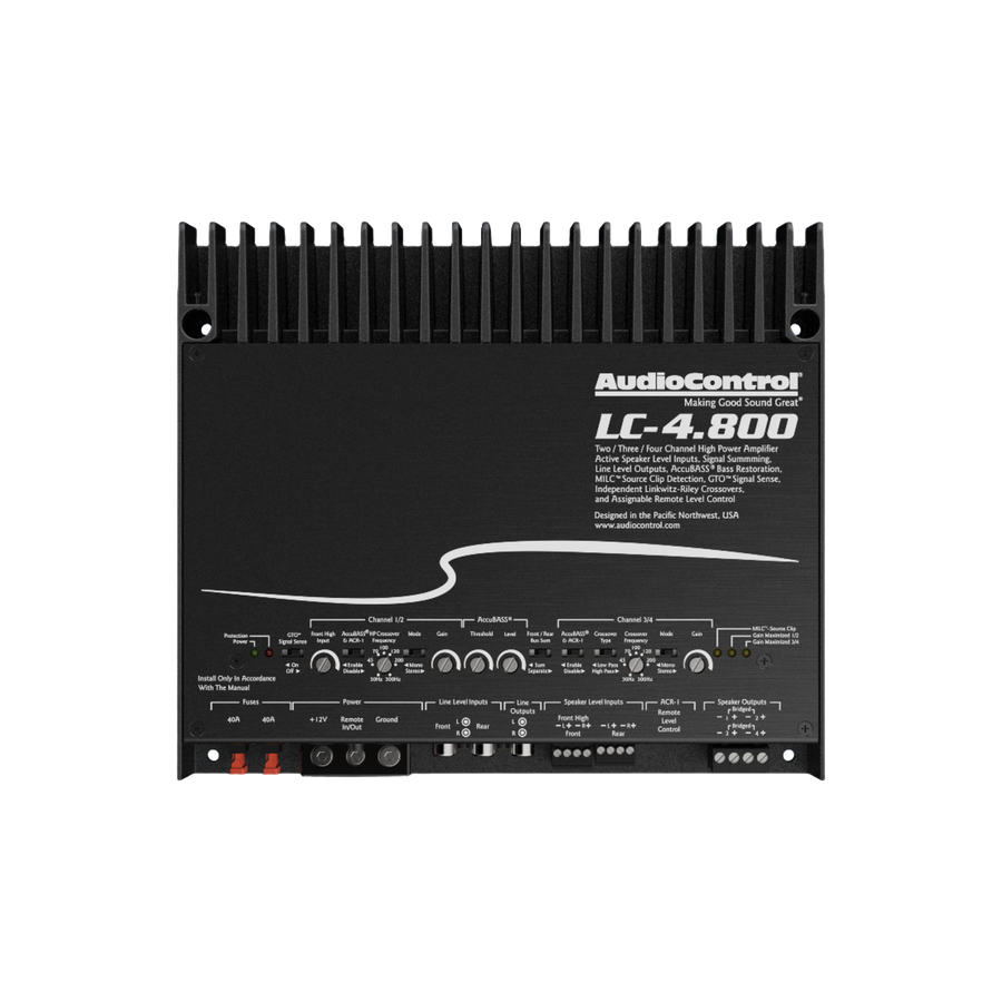 AudioControl LC-4.800 amplificador 4 canales 800W RMS AccuBASS vista principal frontal