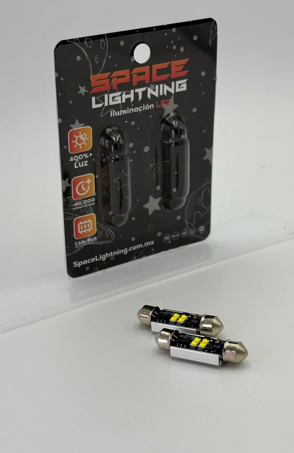 Par de Focos LED Space Lightning Tipo Festoon⚡️ 31 mm, 36 mm, 39mm, 41mm | Color Blanco | Alta Poten - Luz LED automotriz